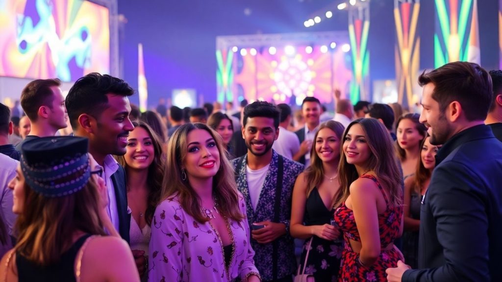Vedete la festival internațional, atmosferă vibrantă.